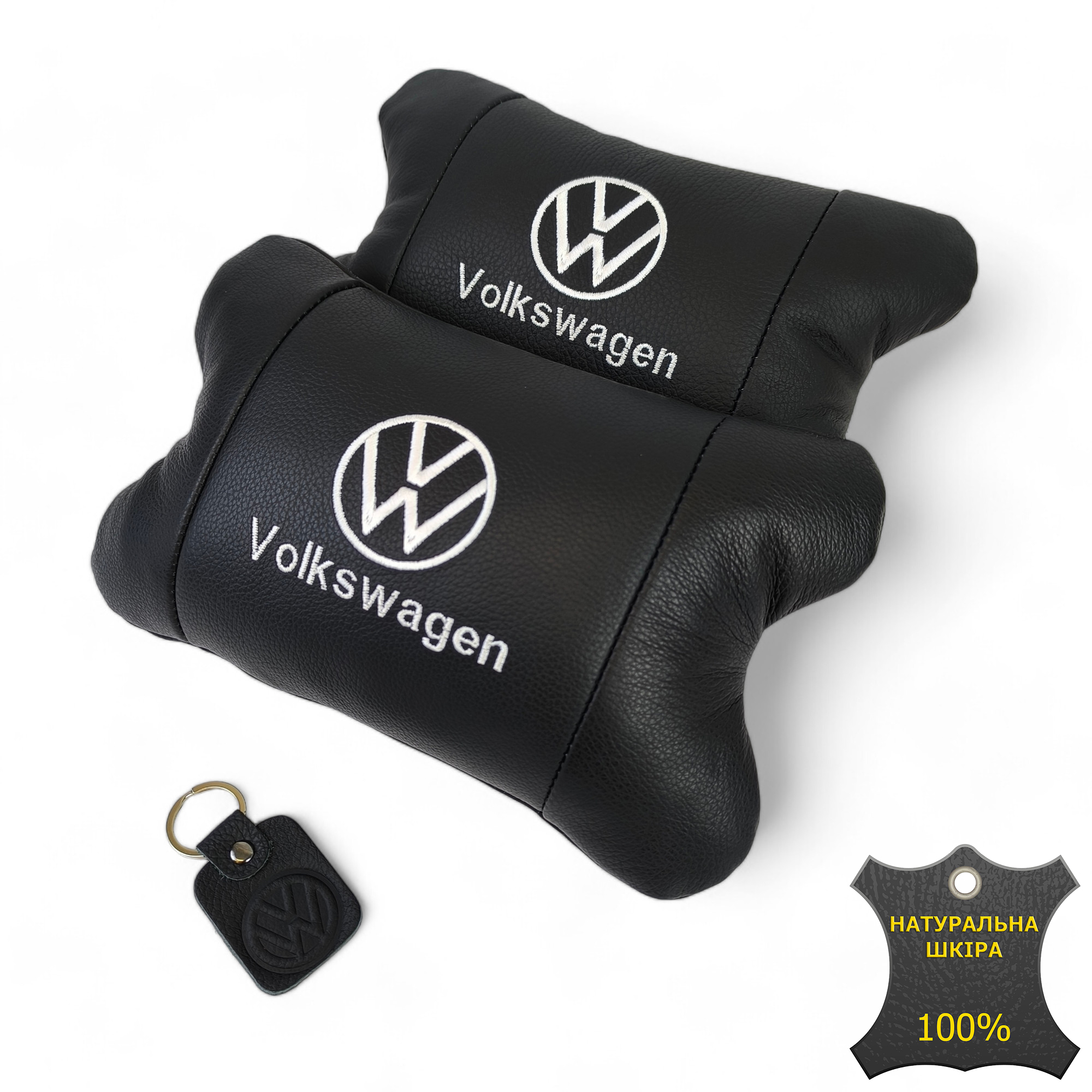 Набор подушек 2 шт. в авто Volkswagen из натуральной кожи, на подголовник в машину, автомобильная подушка Набор подушек 2 шт. в авто Volkswagen из натуральной кожи, на подголовник в машину, автомобильная подушка