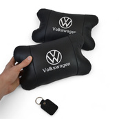 Набор подушек 2 шт. в авто Volkswagen из натуральной кожи, на подголовник в машину, автомобильная подушка. Изображение №4 Набор подушек 2 шт. в авто Volkswagen из натуральной кожи, на подголовник в машину, автомобильная подушка. Изображение №4