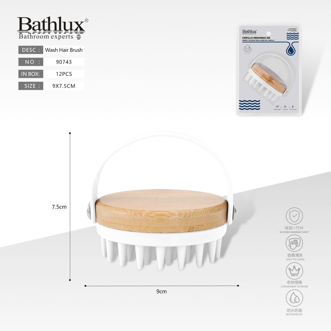 Массажная щетка для мытья головы силиконовая с бамбуком Bathlux, белая Массажная щетка для мытья головы силиконовая с бамбуком Bathlux, белая