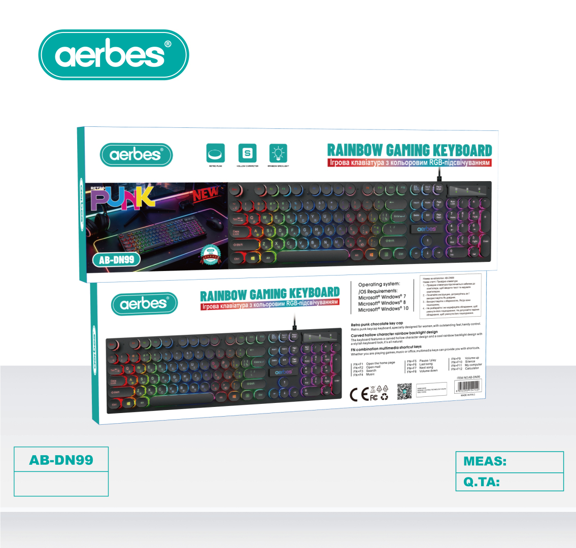Клавиатура проводная игровая с RGB-подсветкой aerbes AB-DN99, украинская раскладка Клавиатура проводная игровая с RGB-подсветкой aerbes AB-DN99, украинская раскладка