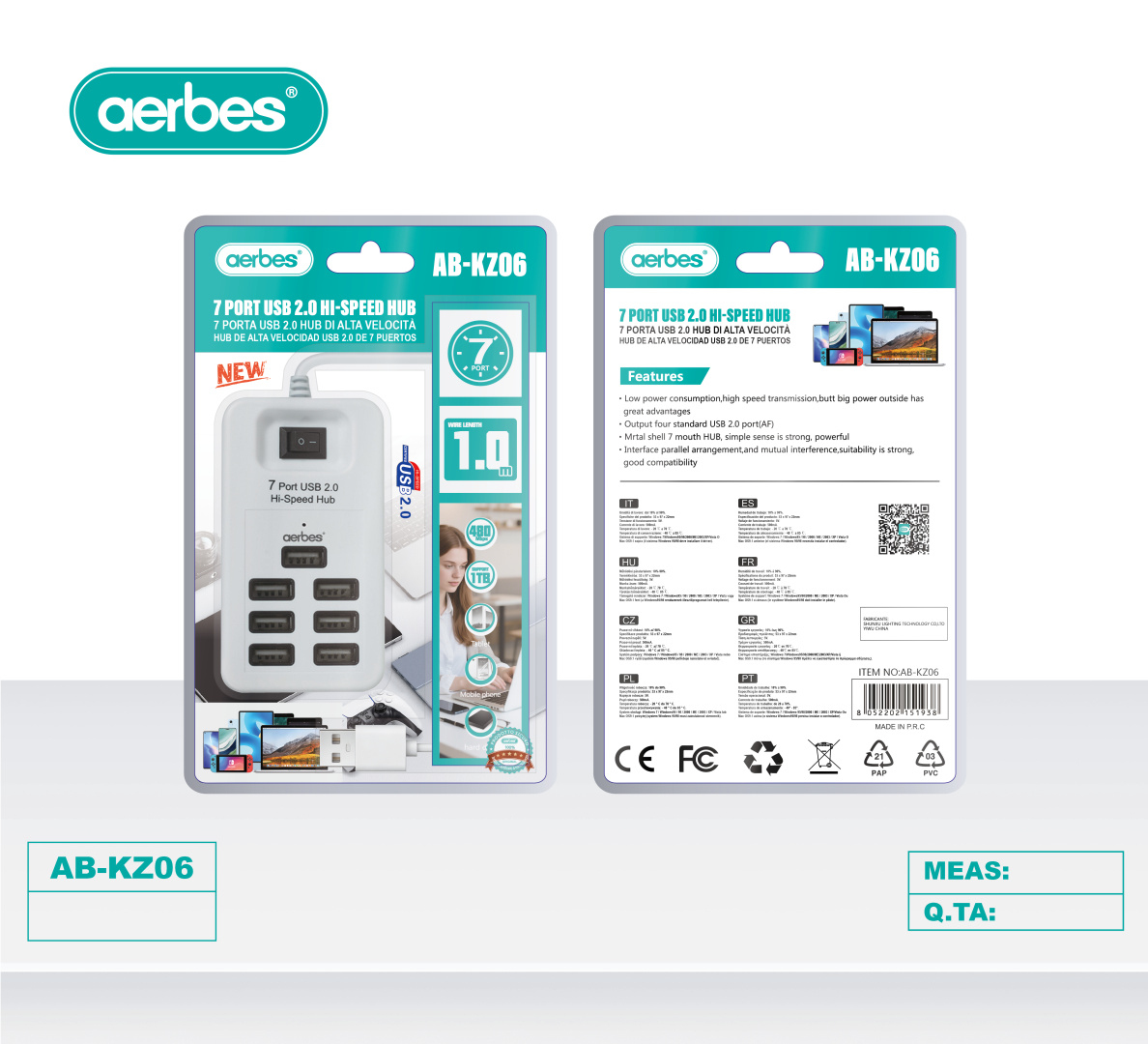 USB-хаб на 7 портів aerbes AB-KZ06, кабель 1 м USB-хаб на 7 портів aerbes AB-KZ06, кабель 1 м