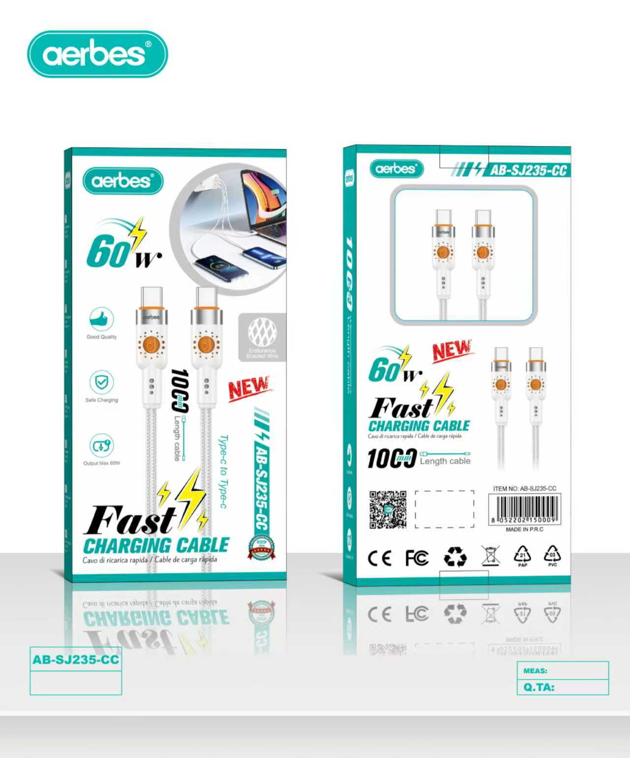 Кабель Type-C – Type-C aerbes AB-SJ235-CC для быстрой зарядки 60 Вт, 1 м Кабель Type-C – Type-C aerbes AB-SJ235-CC для быстрой зарядки 60 Вт, 1 м