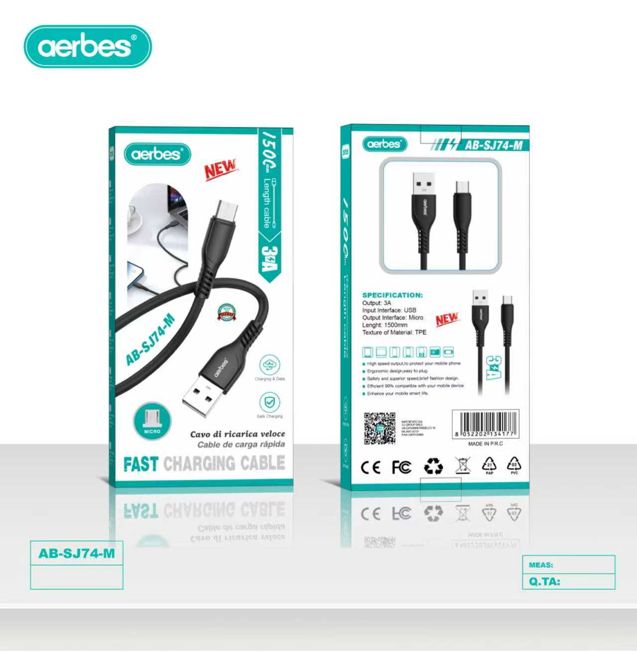 Кабель USB – Micro USB aerbes AB-SJ74-M, швидка зарядка, 1,5 м Кабель USB – Micro USB aerbes AB-SJ74-M, швидка зарядка, 1,5 м