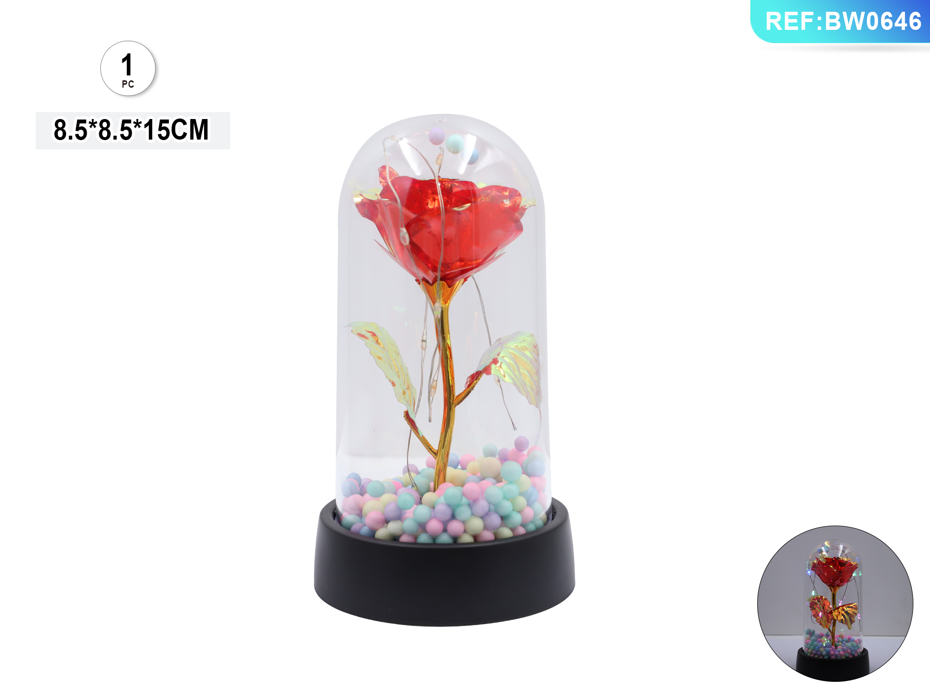 Роза из золотой фольги под куполом с LED-подсветкой Party GO, красная, 15 см Роза из золотой фольги под куполом с LED-подсветкой Party GO, красная, 15 см