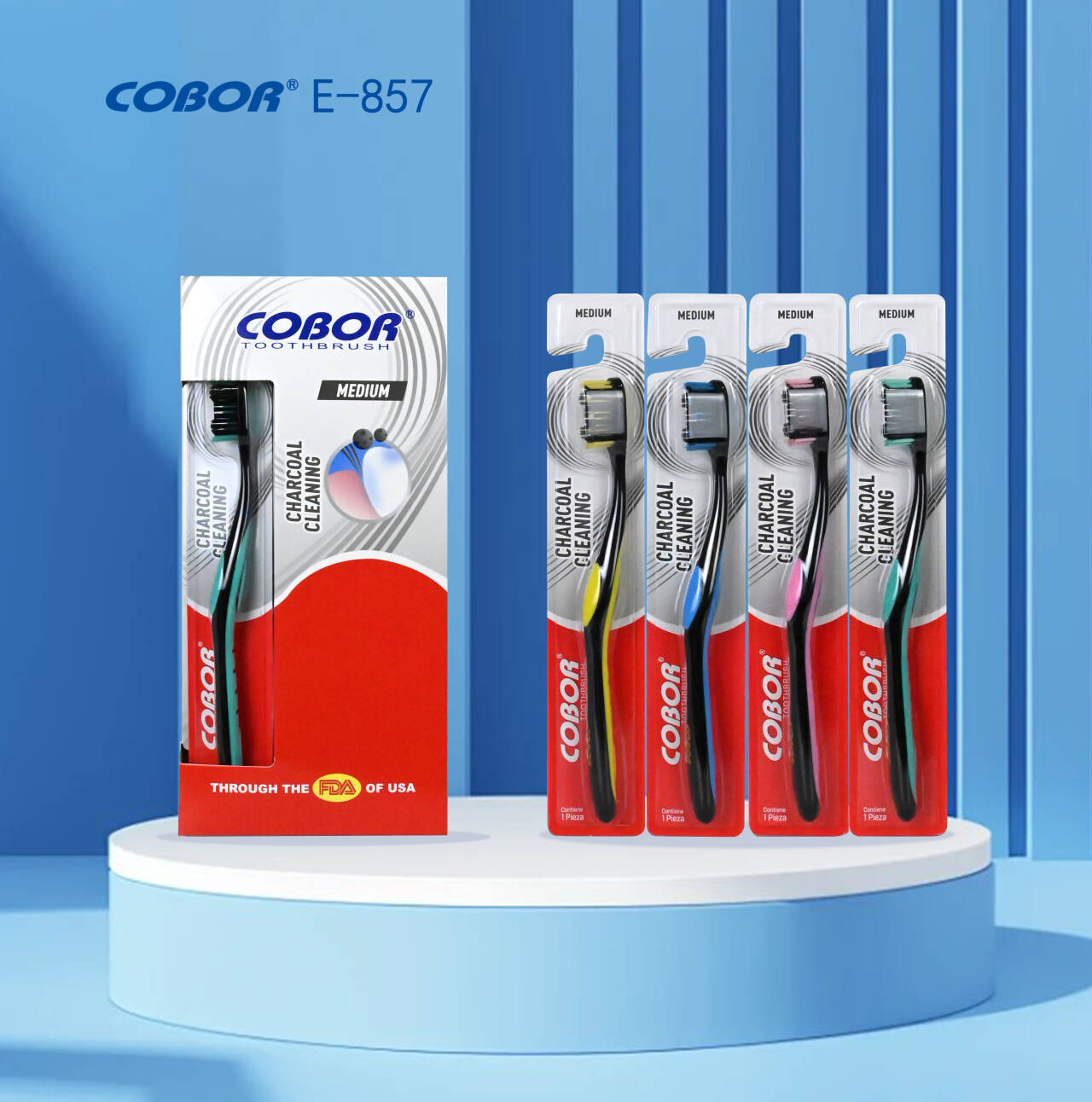 Зубная щетка COBOR E-857 с угольной щетиной Зубная щетка COBOR E-857 с угольной щетиной