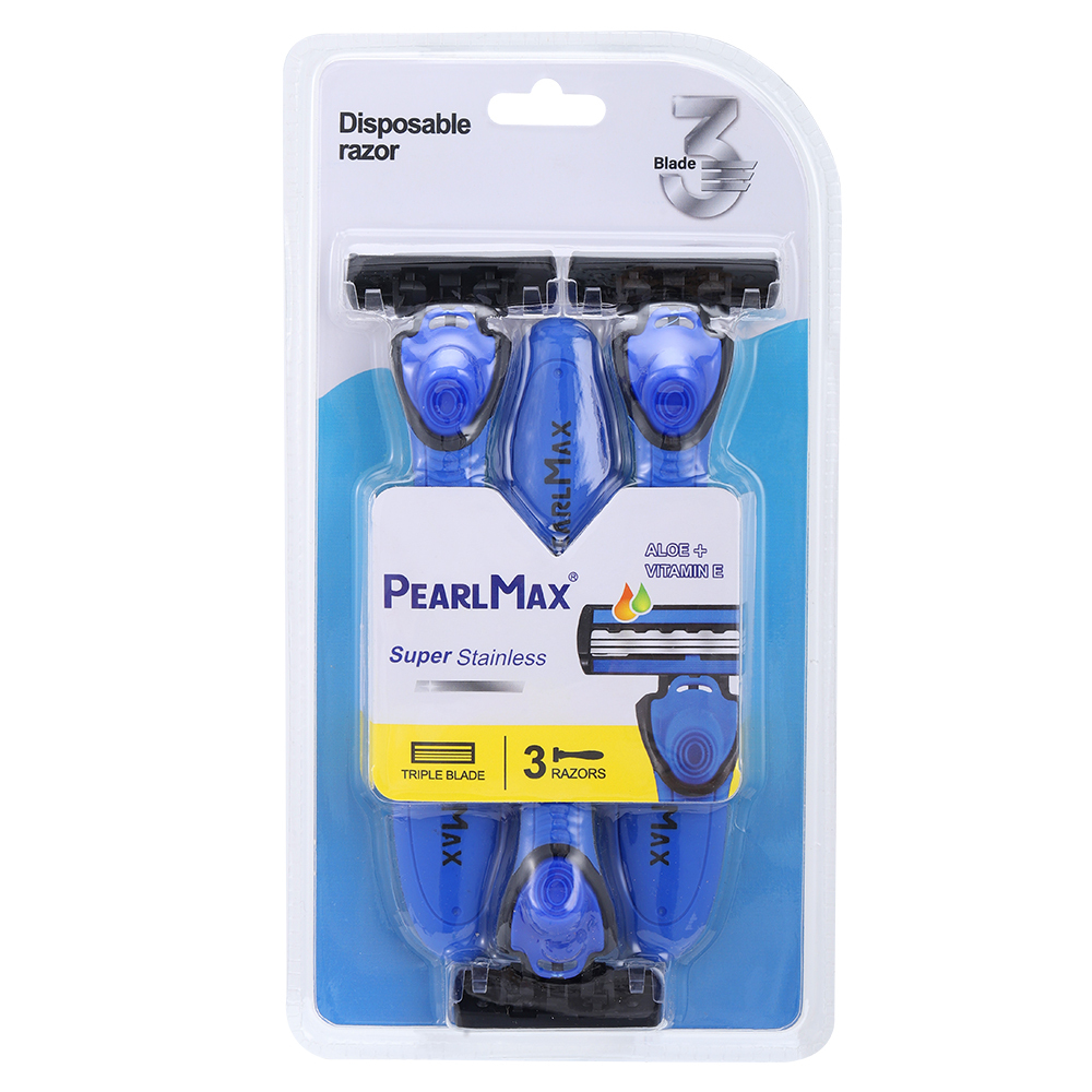 Бритвы одноразовые с 3 лезвиями PEARLMAX PM-3418B, синий, 3 шт Бритвы одноразовые с 3 лезвиями PEARLMAX PM-3418B, синий, 3 шт