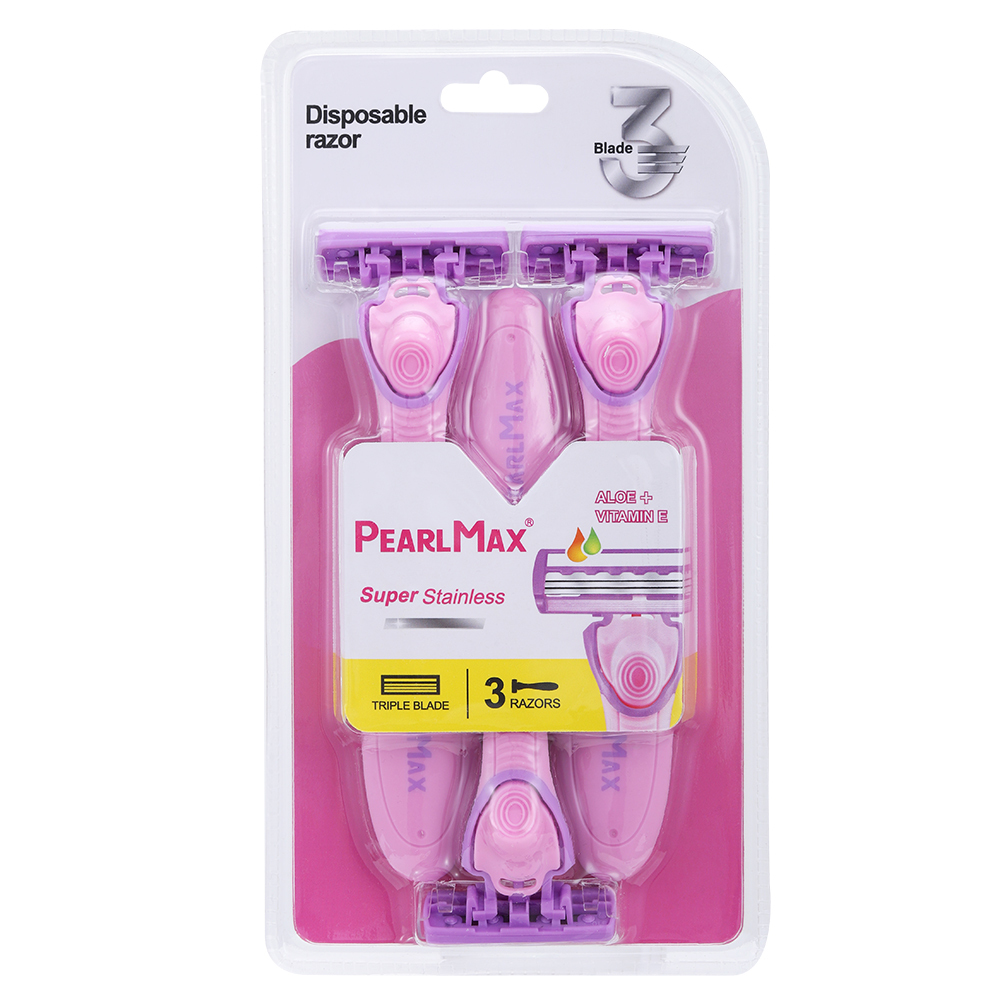 Бритви одноразові з 3 лезами PEARLMAX PM-3418L, рожево-фіолетовий, 3 шт Бритви одноразові з 3 лезами PEARLMAX PM-3418L, рожево-фіолетовий, 3 шт