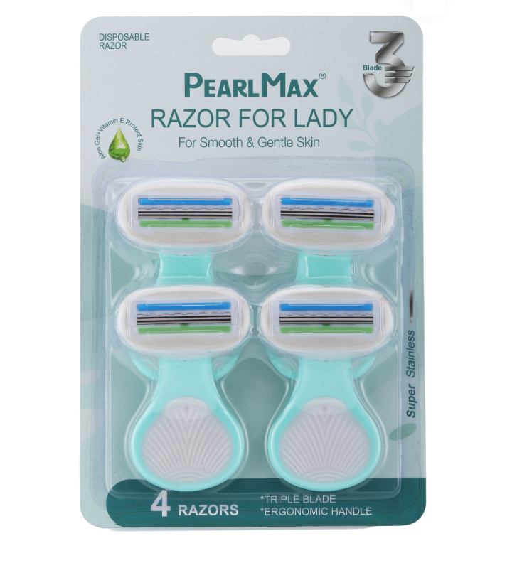 Бритвы женские одноразовые с 3 лезвиями PEARLMAX Razor for Lady, мятные, 4 шт Бритвы женские одноразовые с 3 лезвиями PEARLMAX Razor for Lady, мятные, 4 шт
