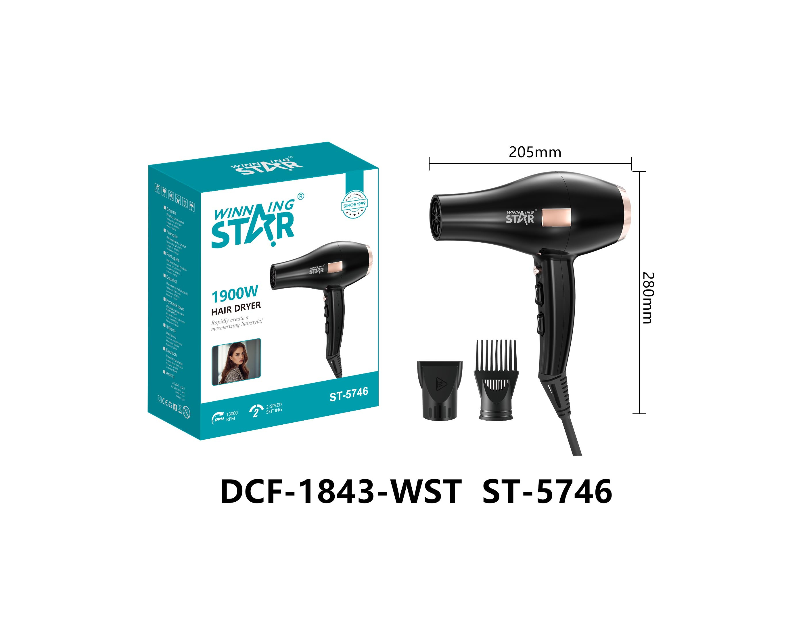 Фен для волосся STAR ST-5746 1900 Вт з концентратором, чорний Фен для волосся STAR ST-5746 1900 Вт з концентратором, чорний