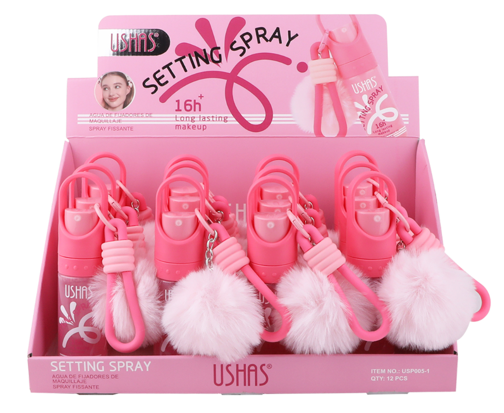 Спрей для фіксації макіяжу матуючий USHAS Setting Spray з брелоком-помпоном Спрей для фіксації макіяжу матуючий USHAS Setting Spray з брелоком-помпоном