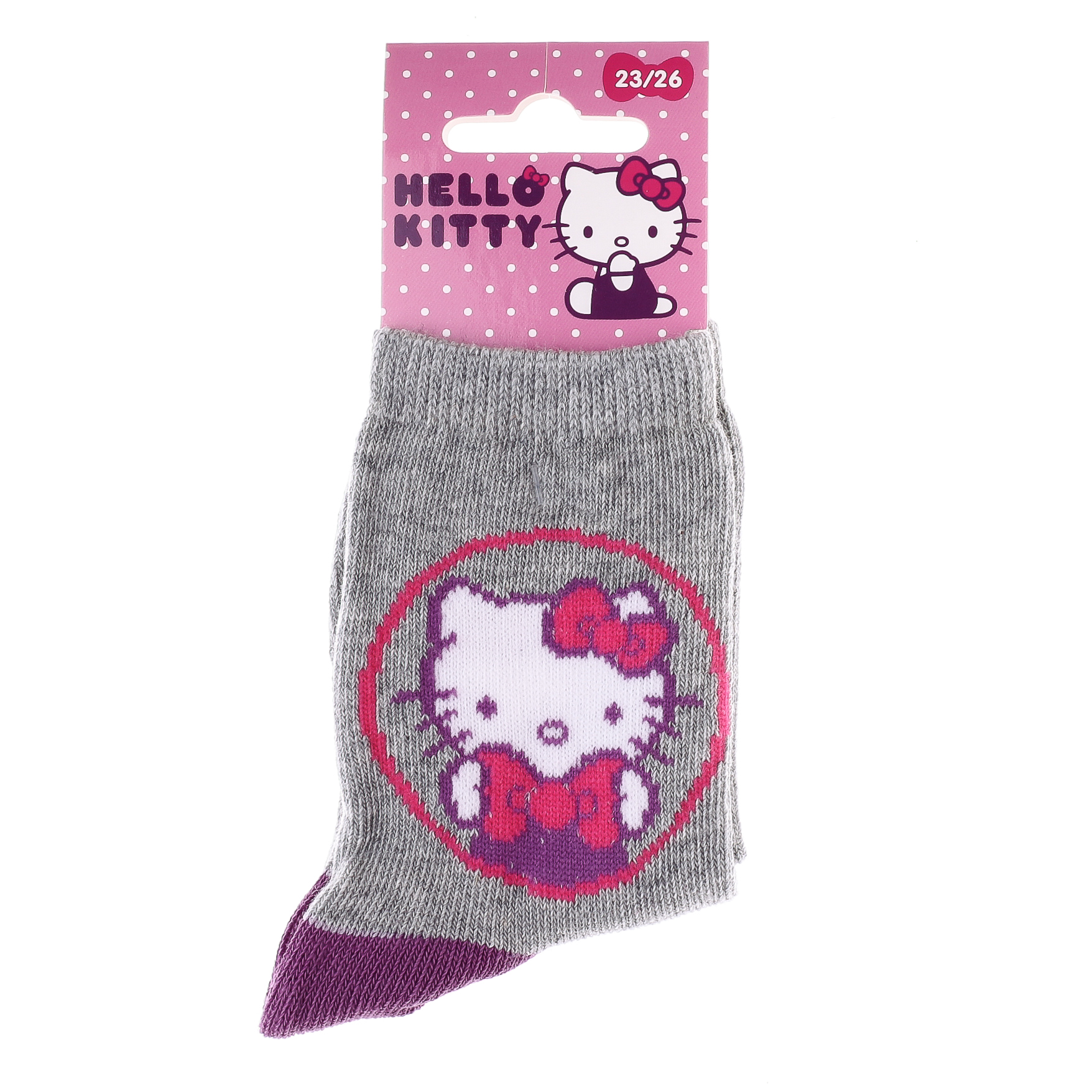 Носки HELLO KITTY TETE HK + ECRITURE серый, пурпурный Дет 23-26, арт.32770-3 Носки HELLO KITTY TETE HK + ECRITURE серый, пурпурный Дет 23-26, арт.32770-3