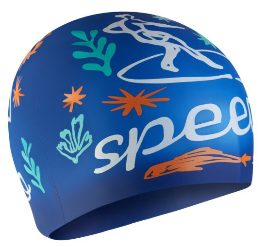 Шапка для плавания Speedo SLOGAN PRT CAP JU/JF/JM синий, белый Дет OSFM Шапка для плавания Speedo SLOGAN PRT CAP JU/JF/JM синий, белый Дет OSFM