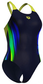 Купальник закритий для жінок Arena BREATH SWIMSUIT V BACK LB чорний, жовтий, зелений, синій Жін 38. Зображення №2