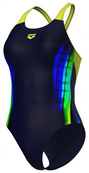 Купальник закритий для жінок Arena BREATH SWIMSUIT V BACK LB чорний, жовтий, зелений, синій Жін. Зображення №3