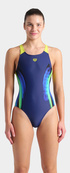 Купальник закритий для жінок Arena BREATH SWIMSUIT V BACK LB чорний, жовтий, зелений, синій Жін. Зображення №5