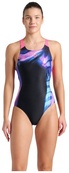 Купальник закритий для жінок Arena DREAMHLINE SWIMSUIT V BACK чорний, фіолетовий, бірюзовий Жін 42. Зображення №4