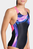 Купальник закритий для жінок Arena DREAMHLINE SWIMSUIT V BACK чорний, фіолетовий, бірюзовий Жін 42. Зображення №7