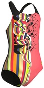 Купальник закритий для дівчат Arena PALETTE SWIMSUIT SWIM PRO BACK кораловий, чорний Діт. Зображення №2