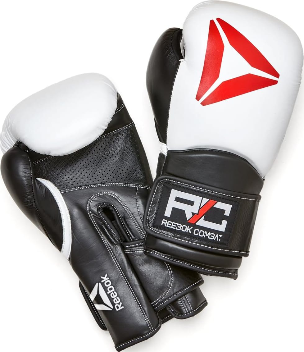Боксерские перчатки Reebok Combat Leather Boxing Gloves черный, белый 10 унций (RSCB-10010WH-10) Боксерские перчатки Reebok Combat Leather Boxing Gloves черный, белый 10 унций (RSCB-10010WH-10)