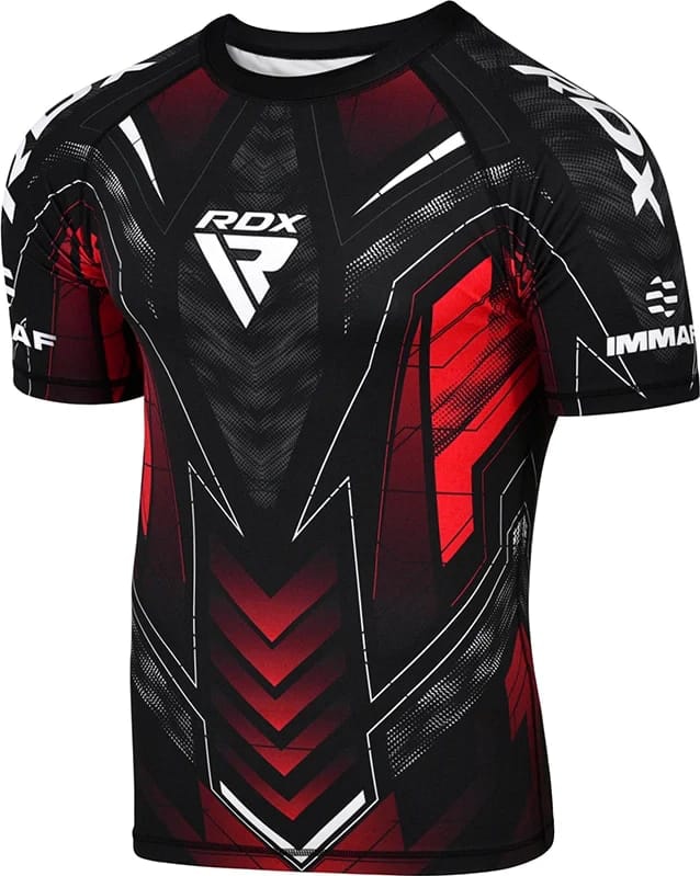 Футболка компрессионная RDX COMPRESSION SHIRT HALF SLEEVES IMMAF-1 черный, красный XXL Футболка компрессионная RDX COMPRESSION SHIRT HALF SLEEVES IMMAF-1 черный, красный XXL
