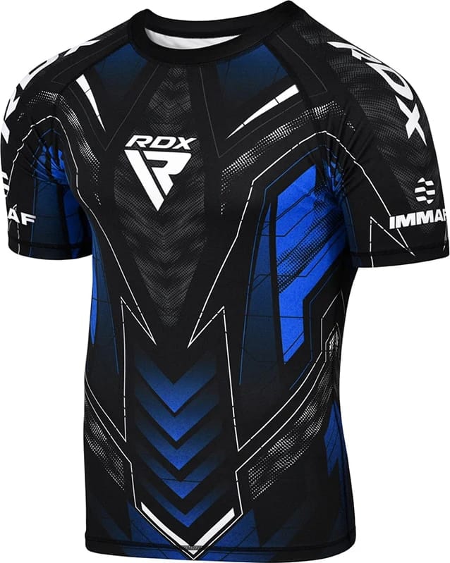 Футболка компресійна RDX COMPRESSION SHIRT HALF SLEEVES IMMAF-1 чорний, синій XL Футболка компресійна RDX COMPRESSION SHIRT HALF SLEEVES IMMAF-1 чорний, синій XL