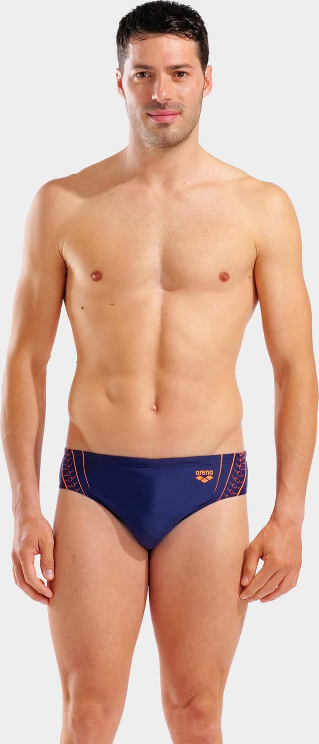 Плавки-сліпи для чоловіків Arena DOUBLE GRAPHIC SWIM BRIEFS темно-синій, помаранчевий 85 Плавки-сліпи для чоловіків Arena DOUBLE GRAPHIC SWIM BRIEFS темно-синій, помаранчевий 85