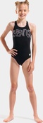 Закрытый купальник для девочек Arena GRAPHIC SWIMSUIT V BACK черный, белый 116 см. Изображение №2