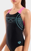 Купальник закритий для дівчат Arena SUNRISE SWIMSUIT SWIM PRO BACK чорний, бірюзовий, рожевий 116 см. Зображення №3
