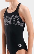 Закрытый купальник для девочек Arena GRAPHIC SWIMSUIT V BACK черный, белый 116 см. Изображение №3