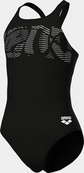 Закрытый купальник для девочек Arena GRAPHIC SWIMSUIT V BACK черный, белый 116 см. Изображение №6