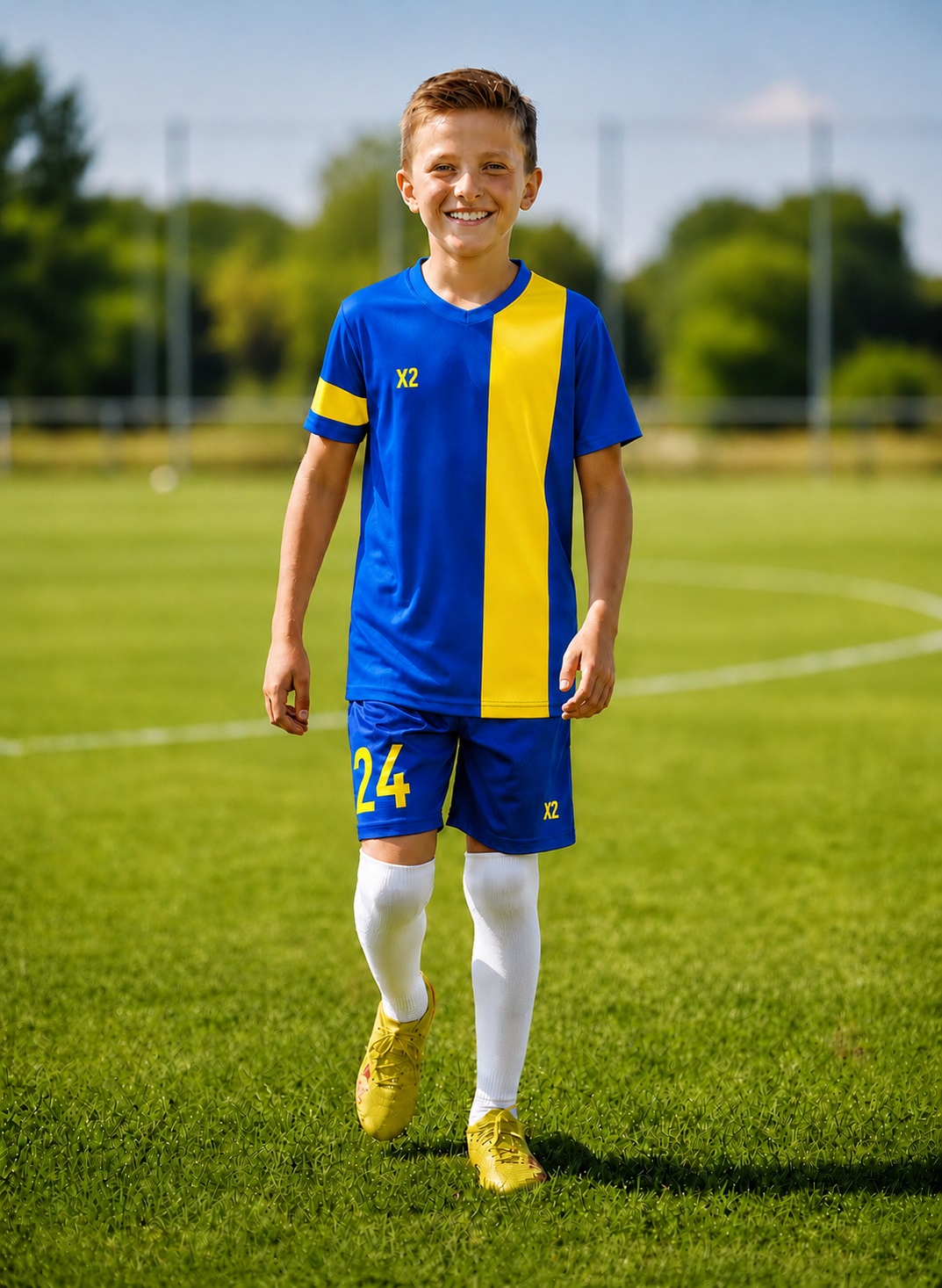 Дитяча футбольна форма X2 League (футболка+шорти), розмір M (синій/жовтий) Дитяча футбольна форма X2 League (футболка+шорти), розмір M (синій/жовтий)