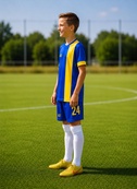 Дитяча футбольна форма X2 League (футболка+шорти), розмір M (синій/жовтий). Зображення №3 Дитяча футбольна форма X2 League (футболка+шорти), розмір M (синій/жовтий). Зображення №3