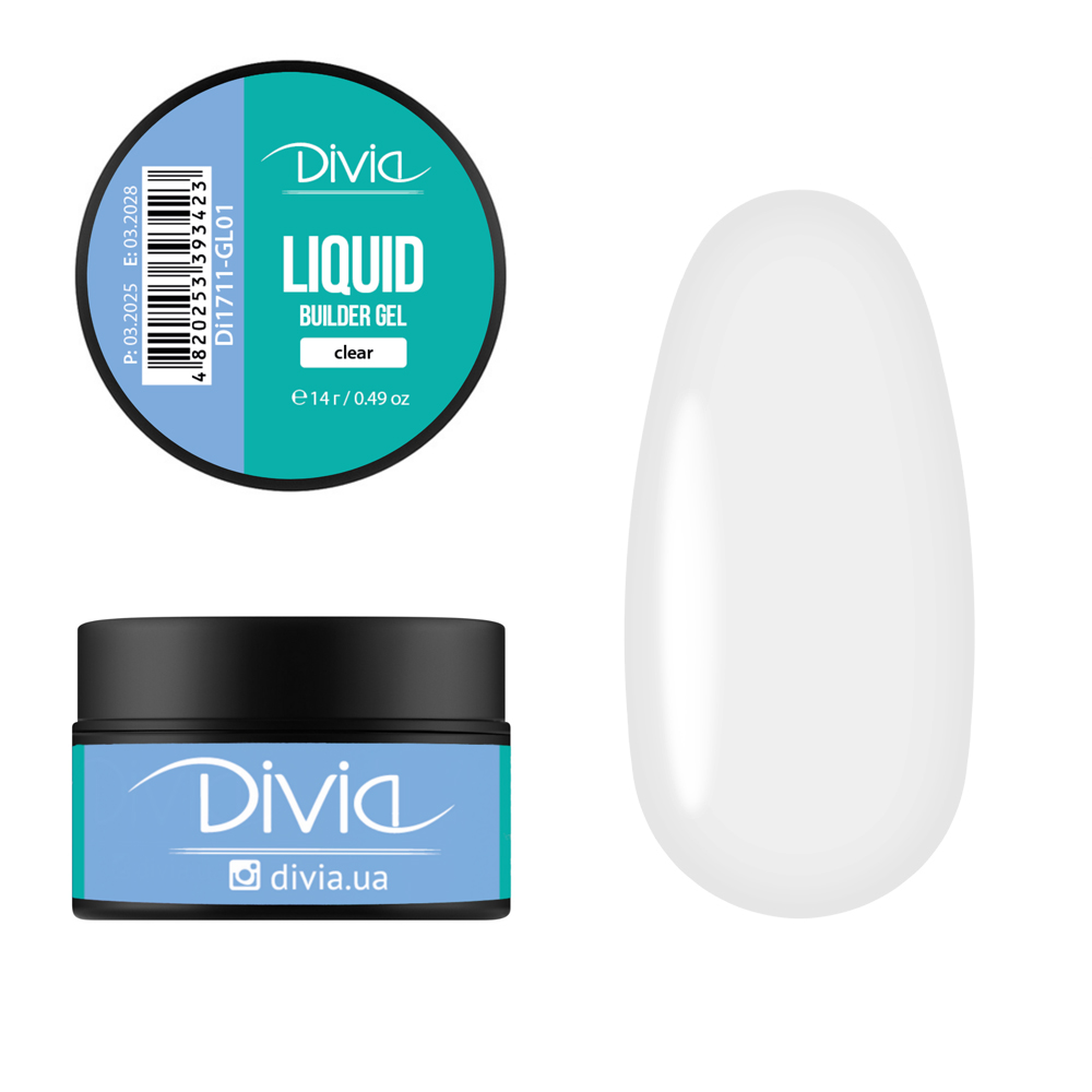 Гель для нарощування Divia "Liquid Builder Gel" - Di1711 (14 г) GL01 - Clear (прозорий) Гель для нарощування Divia "Liquid Builder Gel" - Di1711 (14 г) GL01 - Clear (прозорий)