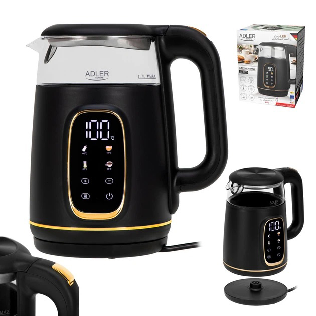 Чайник Adler AD 1305 з регулюванням температури 1.7Л 2200Вт Black Gold Чайник Adler AD 1305 з регулюванням температури 1.7Л 2200Вт Black Gold