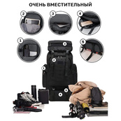Рюкзак тактический черный 4в1 70 л Водонепроницаемый туристический рюкзак. Цвет: черный. Изображение №22