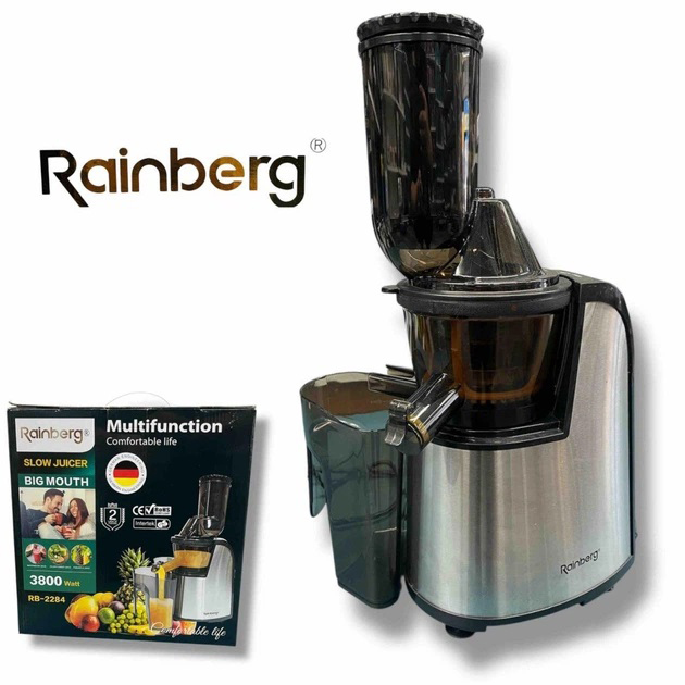 Центрифужная соковыжималка Rainberg RB-2284 3800Вт из нержавеющей стали на 2 скорости для фруктов и овощей Центрифужная соковыжималка Rainberg RB-2284 3800Вт из нержавеющей стали на 2 скорости для фруктов и овощей