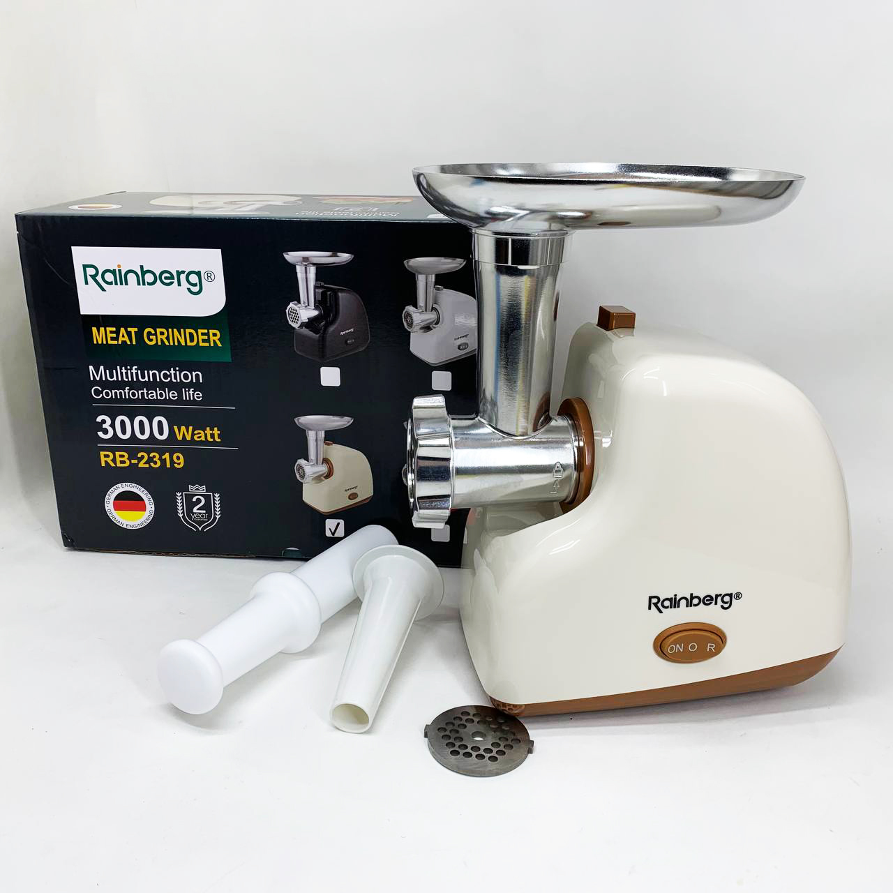 М'ясорубка електрична Rainberg RB-2319 із системою реверсу насадка куббе 3000Вт Beige М'ясорубка електрична Rainberg RB-2319 із системою реверсу насадка куббе 3000Вт Beige