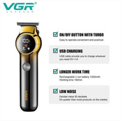 Тример для бороды и усов VGR V-989 7000 об. Машинка для стрижки, окантовки керамика+сталь. Цвет черный. Изображение №3 Тример для бороды и усов VGR V-989 7000 об. Машинка для стрижки, окантовки керамика+сталь. Цвет черный. Изображение №3