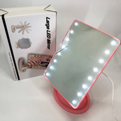 Зеркало для макияжа с 16 LED подсветкой Mirror, косметическое зеркало с подсветкой. Цвет: розовый. Изображение №2