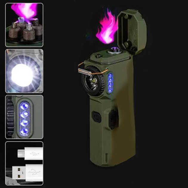 Фонарик-зажигалка армейская MULTIFUNCTIONAL D51-COB, Зажигалка в подарок в упаковке. Цвет: зеленый Фонарик-зажигалка армейская MULTIFUNCTIONAL D51-COB, Зажигалка в подарок в упаковке. Цвет: зеленый
